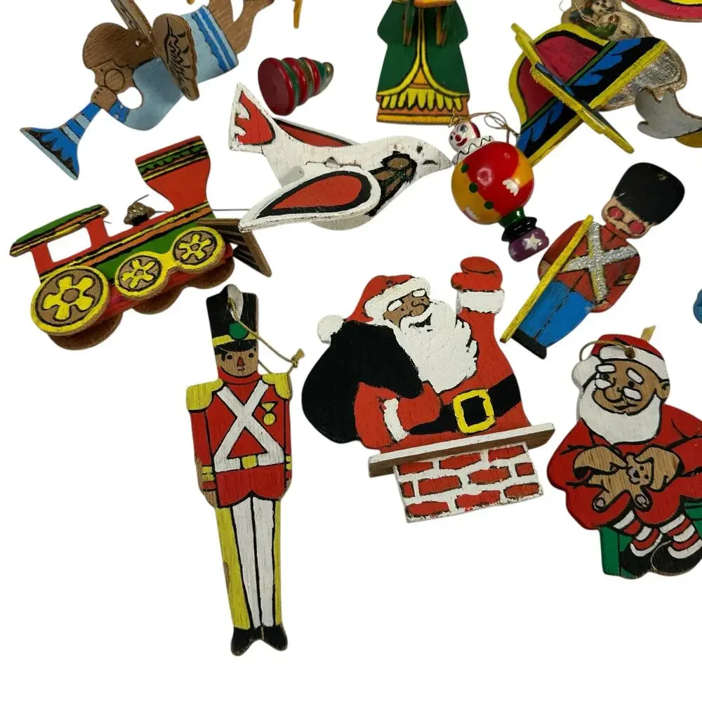 Vintage Wooden Christmas Tree Ornaments Lot of 20 Painted